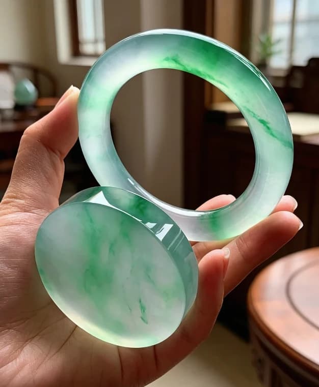 Natural jadeite bangle in daylight